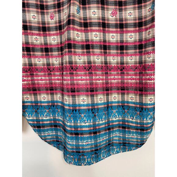 Roller Rabbit Brown Pockets Flannel Top Shirt Aztec Plaid Batik IKAT XS - Picture 5 of 12